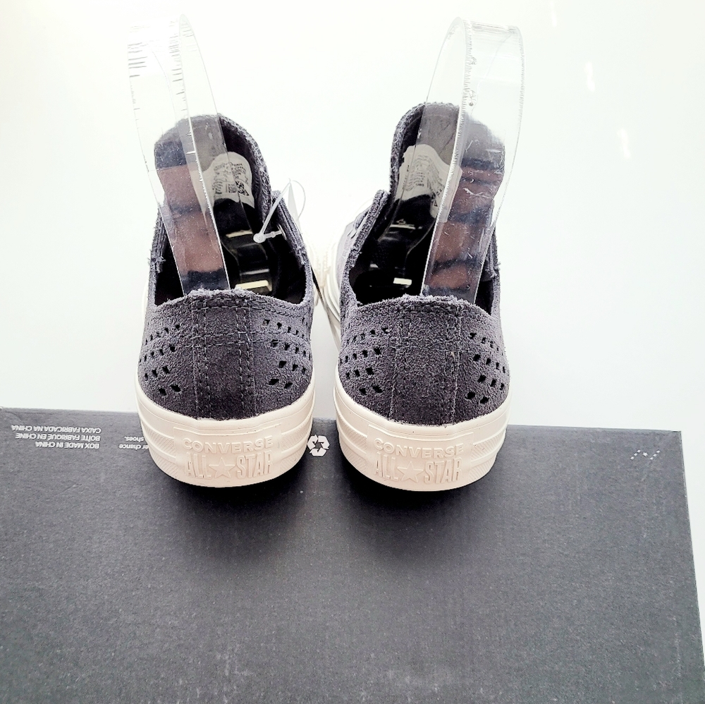 Converse Chuck Taylor All Star Ox Almost Black Egret Laser Cut Leather Women's 5 - Picture 4 of 6